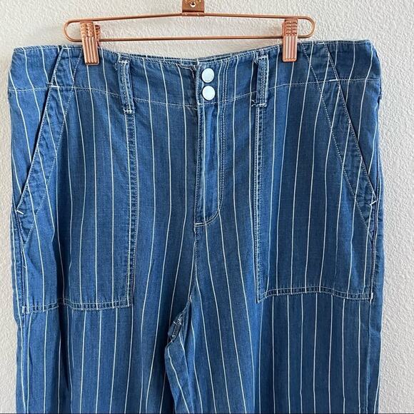 Seven7 Striped Wide Leg Crop Pants Chambray Denim 10 - Picture 7 of 13